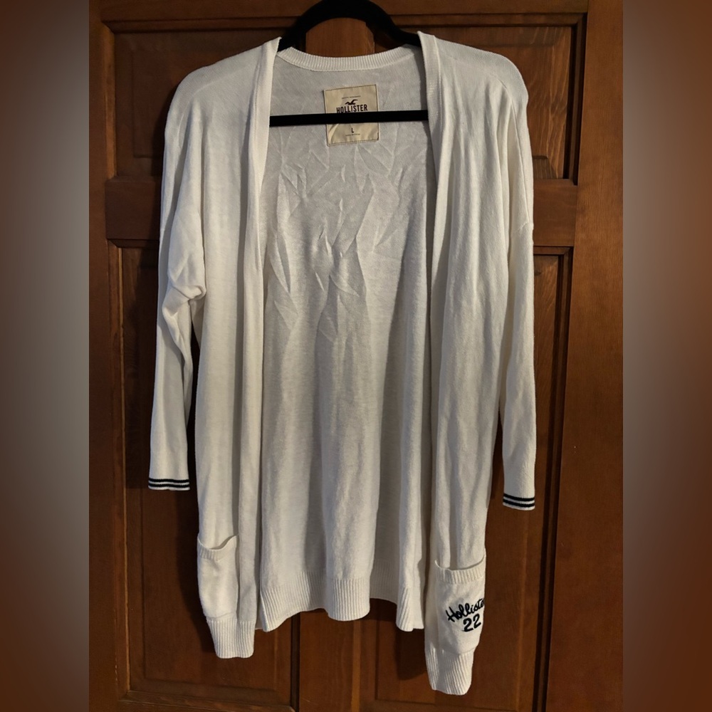 Hollister Cardigan White and Navy Blue Stripes Preppy